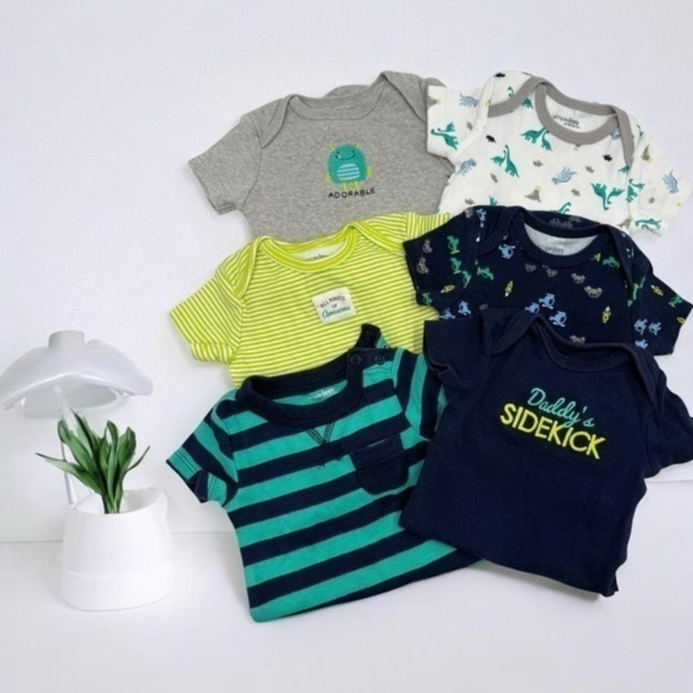 Like New Carter's Kids Striped and Graphic Tees Bodysuits- Green, Blue, Gray